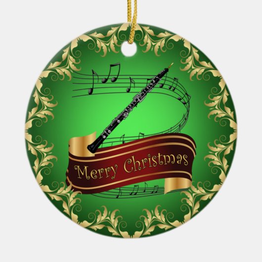 Oboe ~ Musical Scroll ~ Merry Kerst~ * ~ Keramisch Ornament (Voorkant)