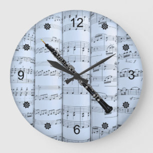 Oboe ~ Rollend blad Muziek ~ Blue Tint Background Grote Klok