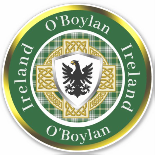 O'Boylan Shield & Celtic Cross gepersonaliseerd Sticker (Voorkant)