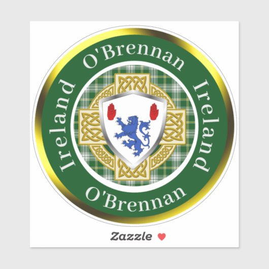 O'Brennan Irish Shield & Celtic Cross Personalized Sticker (Vel)