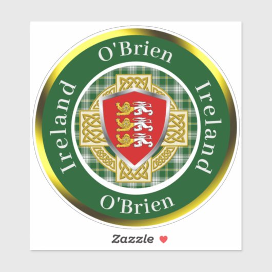 O'Brien Irish Shield & Celtic Cross Personalized Sticker (Vel)