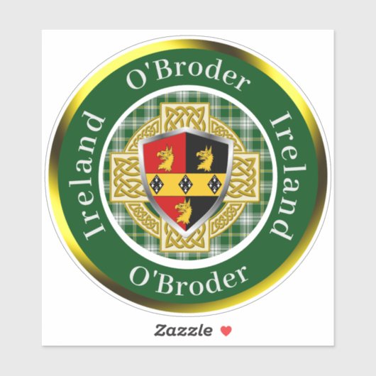 O'Broder Irish Shield & Celtic Cross Personalized Sticker (Vel)