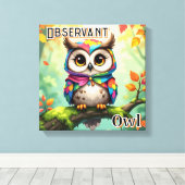 observerende uil | Schattigee Cartoon Kind Nursery Canvas Afdruk (Insitu (Houten vloer))