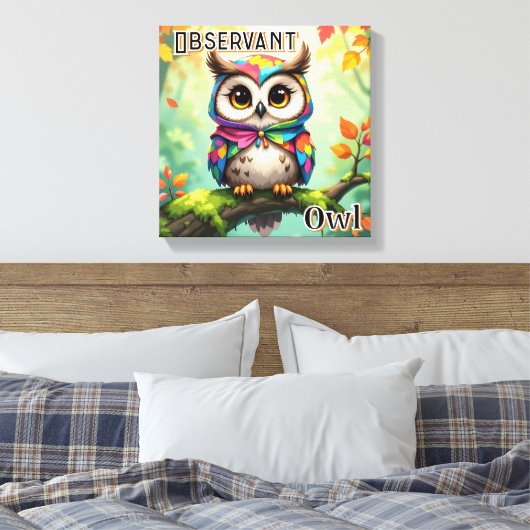 observerende uil | Schattigee Cartoon Kind Nursery Canvas Afdruk (Insitu (Slaapkamer))