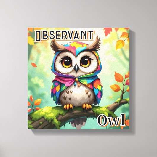 observerende uil | Schattigee Cartoon Kind Nursery Canvas Afdruk (Voorkant)