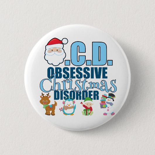 Obsessieve kerstziekte (blauw) ronde button 5,7 cm (Voorkant)