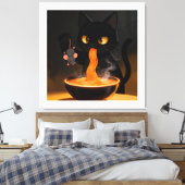 Obsidian Cat & Daring Mouse – Midnight Ramen Feast Canvas Afdruk (Insitu (Slaapkamer))