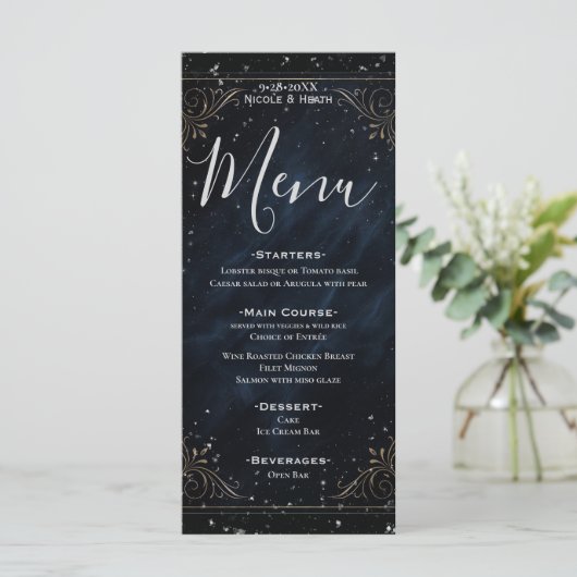 Obsidian Oracle Midnight Elegance Wedding Menu (Staand voorkant)