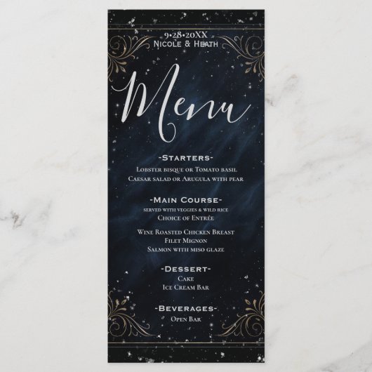 Obsidian Oracle Midnight Elegance Wedding Menu (Voorkant)