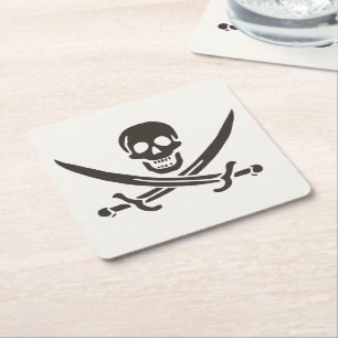 Obsidian Skull Swords Pirate flag of Calico Jack Vierkante Kartonnen Onderzetter