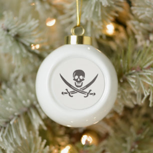 Obsidianen schedelsabels Piratenvlag van Calico Ja Keramische Bal Ornament