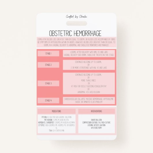 Obstetric Hemorrhage Reference Nurse Badge (Devant)