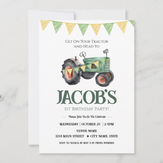 Obtenez votre tracteur 1er Invitation anniversaire (Devant)