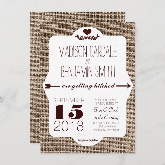 Obtenir Burlap Hitched Imprimer Invitations de mar (Devant / Derrière)