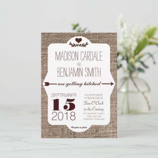 Obtenir Burlap Hitched Imprimer Invitations de mar (Debout devant)
