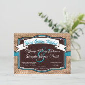 Obtenir Burlap Turquoise invitation de mariage (Debout devant)