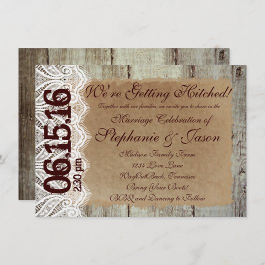 Obtenir des invitations de Mariage campagnard rust (Devant / Derrière)