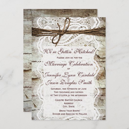 Obtenir des invitations de Mariage campagnard rust (Devant / Derrière)