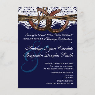 Obtenir Hitched Navy Horseshoe Invitations de mari