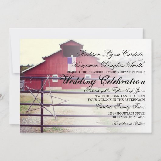 Obtenir Hitched Red Grange Mariage Invitations (Dos)