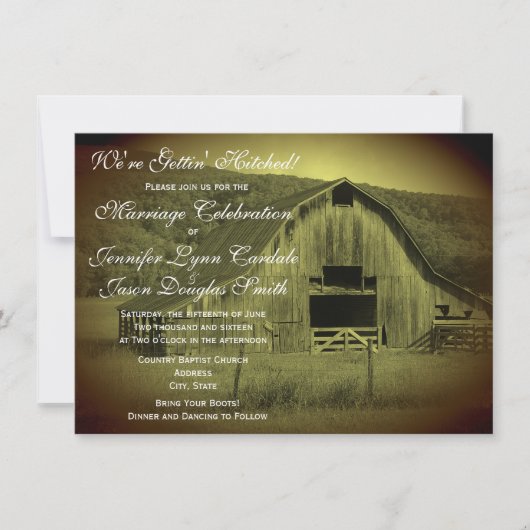 Obtenir Hitched Rustic Grange Mariage Invitations (Devant)