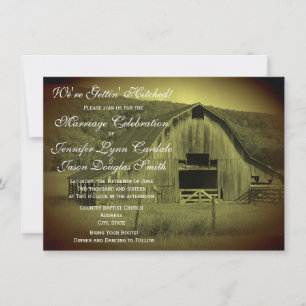 Obtenir Hitched Rustic Grange Mariage Invitations