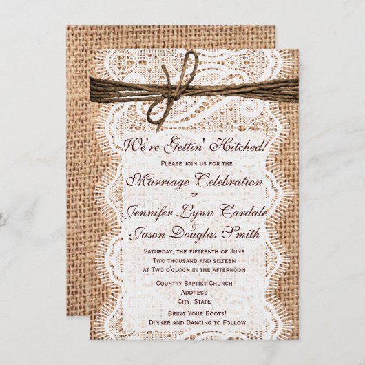 Obtenir un Burlap gravé Imprimer les invitations d (Devant / Derrière)