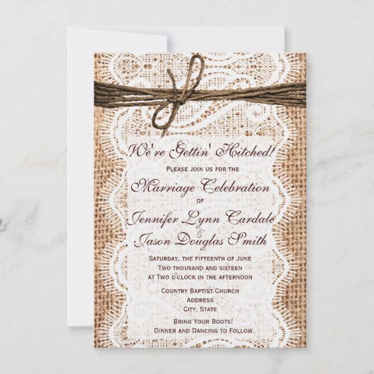 Obtenir un Burlap gravé Imprimer les invitations d (Devant)