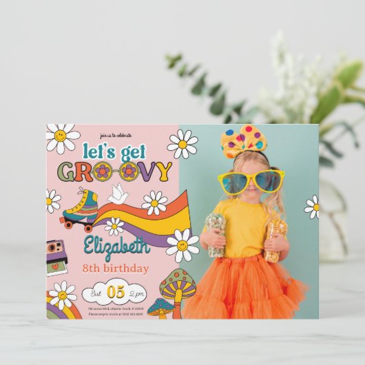 Obtenons Super Fleur Anniversaire Photo Invitation (Debout devant)