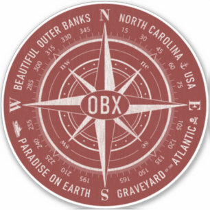 OBX Compass Buiten banken  wit donkerrood Sticker