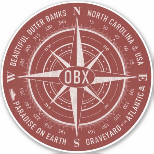 OBX Compass Buiten banken  wit donkerrood Sticker (Voorkant)