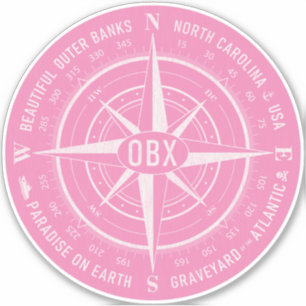 OBX Compass Buiten banken  Wit Roze Sticker