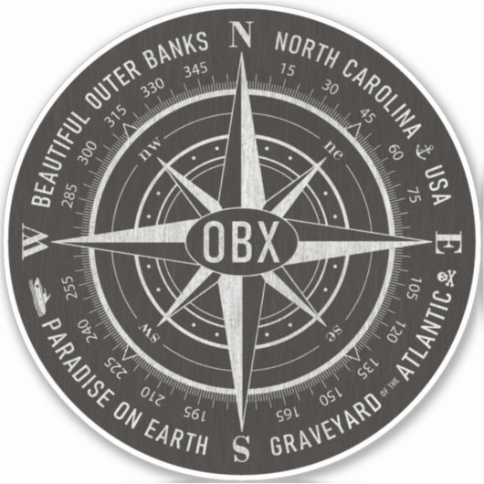 OBX Compass Buitenste Banks  Shell White Black Sticker (Voorkant)