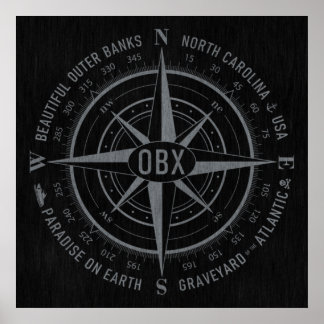 OBX Compass Buitenste Banks  Silver Black Poster