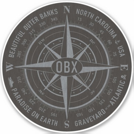 OBX Compass Buitenste Banks  Silver Black Sticker (Voorkant)