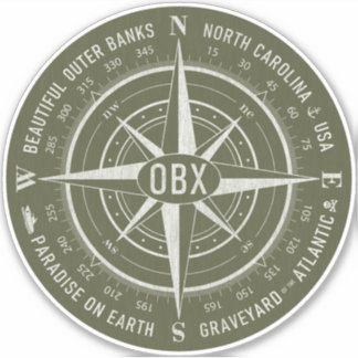 OBX Compass Outer Banks  White Army Green Sticker