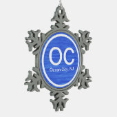 OC Ocean City NJ New Jersey Beach Kerstmis Tin Sneeuwvlok Ornament (Links)