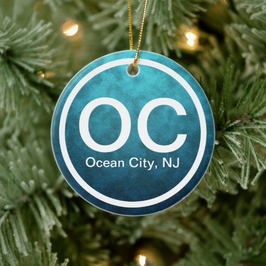 OC Ocean City NJ New Jersey Beach Label Kerstmis Keramisch Ornament (Boom)
