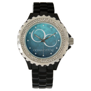 OC Ocean City NJ op Blue Water Background Beach Horloge