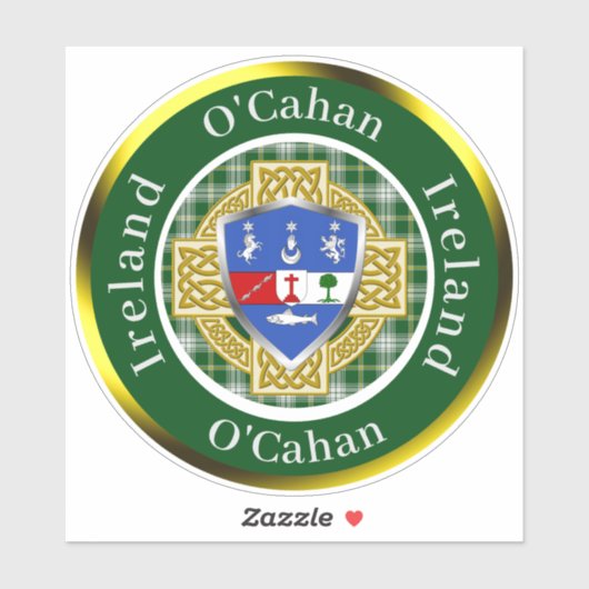 O'Cahan Irish Shield & Celtic Cross Personalized Sticker (Vel)