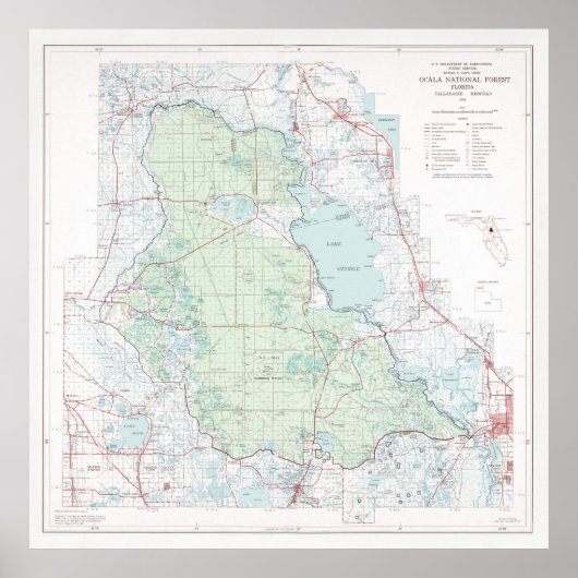 Ocala National Forest Map (1971) Florida Woodlands Poster (Voorkant)