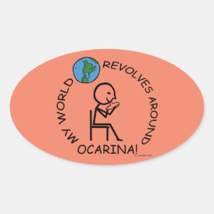 Ocarina - Wereld revolves rond ovaal teken Ovale Sticker