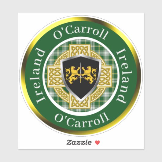 O'Carroll Irish Shield/Celtic Cross Personalized Sticker (Vel)