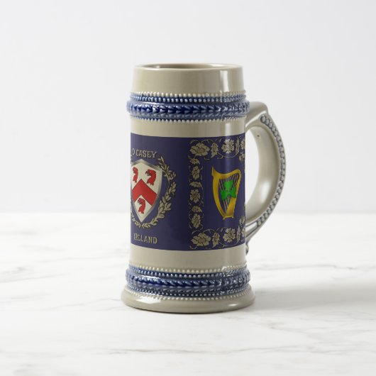O'Casey/Casey Irish Shield w/Harp gepersonaliseerd Bierpul (Voorkant rechts)