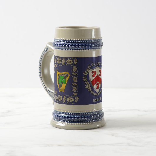 O'Casey/Casey Irish Shield w/Harp gepersonaliseerd Bierpul (Voorkant links)