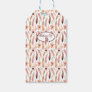 Occasion Girly Pink Floral Pattern Waterverf Cadeaulabel