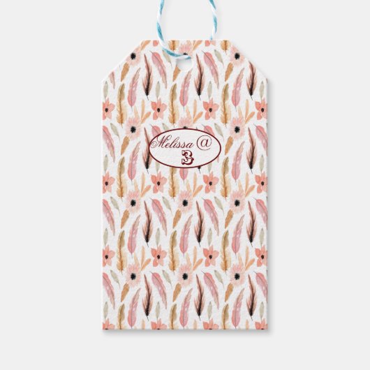 Occasion Girly Pink Floral Pattern Waterverf Cadeaulabel (Voorkant)