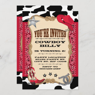 Occidental, anniversaire de cowboy, invitation 5x7