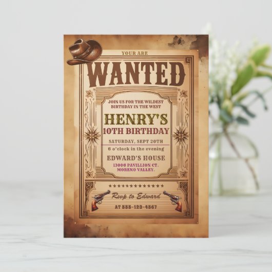 Occidental Recherché Cowboy Invitation d'anniversa (Debout devant)
