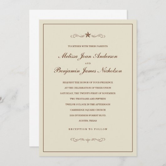 Occidental Star Wedding Invitations Avec Frontière (Devant / Derrière)